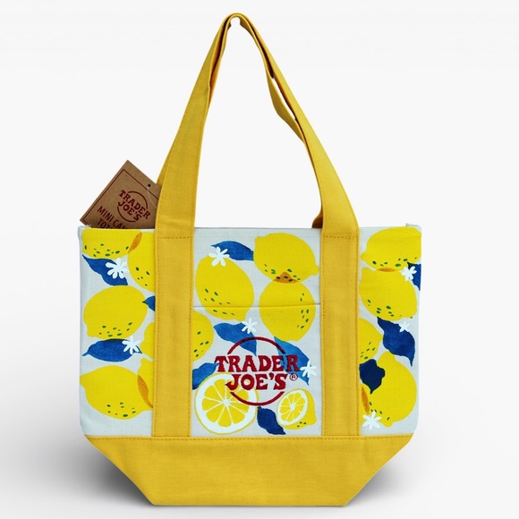 Trader Joe'S Handbags - Hand Painted Trader Joe’s Mini Tote Lemon Yellow Canvas Bag